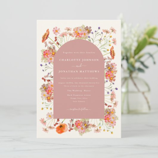 Boho gedroogde wilde bloemen herfst bruiloft kaart (Staand voorkant)