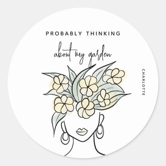 Boho Geel Bloemen Whimsical Tuinman gepersonalisee Ronde Sticker (Voorkant)