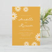 Boho geel Daisy hippie QR code foto bruiloft Kaart (Staand voorkant)
