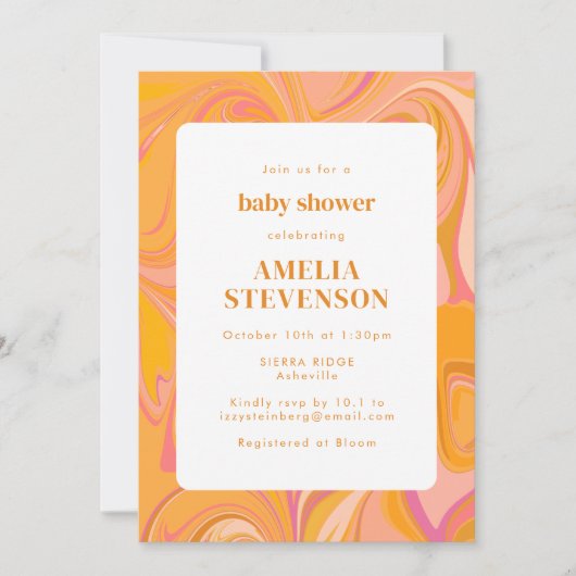 Boho Geel en Roze Marmer Unieke Baby Shower Kaart (Voorkant)