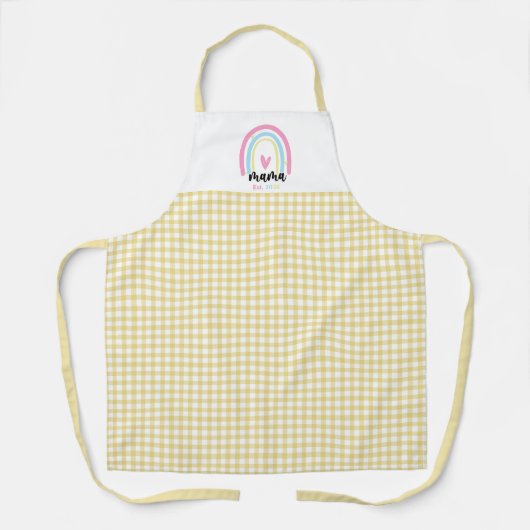 Boho Geel Gingham Aangepaste Mama Oprichtingsjaar  Schort (Voorkant)
