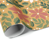 Boho Geel Groen Rode Bloemen Kerstvakantie Cadeaupapier (Rol Hoek)