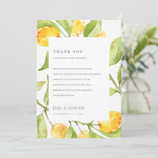 BOHO GEEL GROENE WATERVERF FOLIAGE OLIVE BEDANKKAART (Staand voorkant)