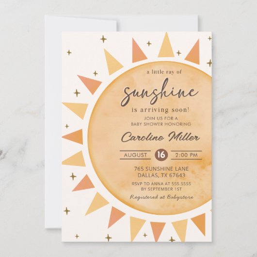 Boho geel klein zonneschijn Baby shower Kaart (Voorkant)