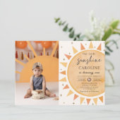 Boho geel Little Sunshine Verjaardag Foto Kaart (Staand voorkant)