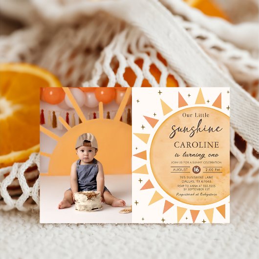 Boho geel Little Sunshine Verjaardag Foto Kaart