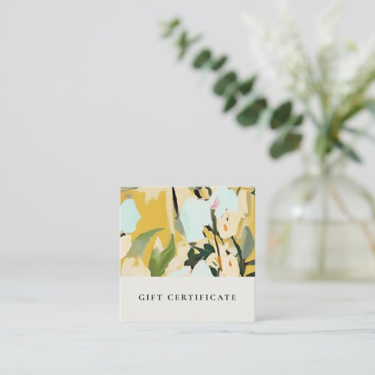 Boho Geel Oker Geschilderd Bloemen Cadeaubon Vierkante Visitekaartje (Staand voorkant)