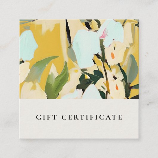 Boho Geel Oker Geschilderd Bloemen Cadeaubon Vierkante Visitekaartje (Voorkant)