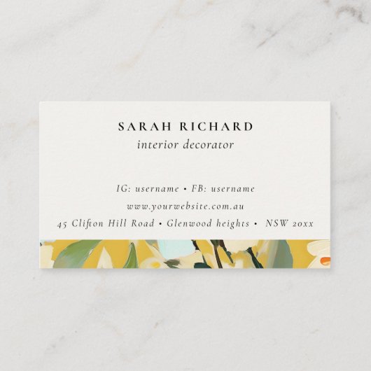 Boho Geel Oker Geschilderde Bloemen Afspraak Visitekaartje (Achterkant)