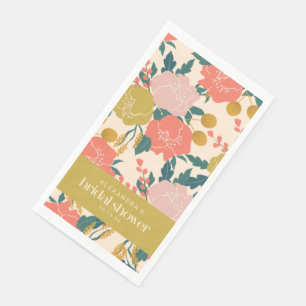 Boho Geel Oranje Botanische Bloemen Bruidsdouche Servet