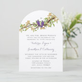 Boho Geel Paarse Vogelboog Vorm Wedding Kaart (Staand voorkant)