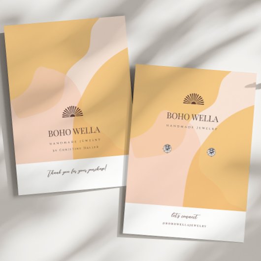 Boho Geel & Roze Abstracte Oorbel Vertoning Visitekaartje