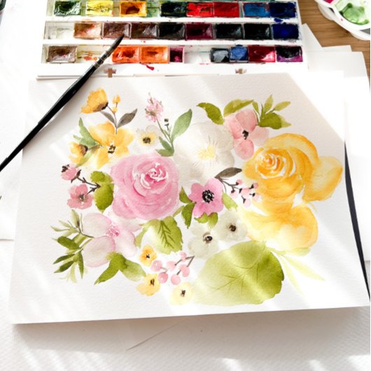 Boho Geel roze bloemenboog chique bruiloft Kaart