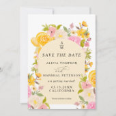 Boho Geel roze bloemenboog chique bruiloft Save The Date (Voorkant)