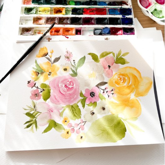 Boho geel roze bloemenboog chique vrijgezellenfees kaart