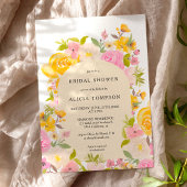 Boho geel roze bloemenboog chique vrijgezellenfees kaart