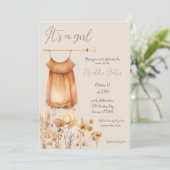 Boho geel Wildflower Meisje Baby shower Kaart (Staand voorkant)