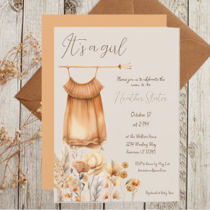Boho geel Wildflower Meisje Baby shower Kaart