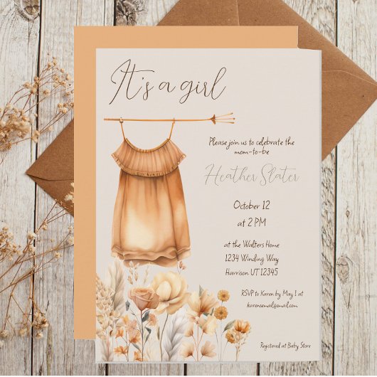 Boho geel Wildflower Meisje Baby shower Kaart