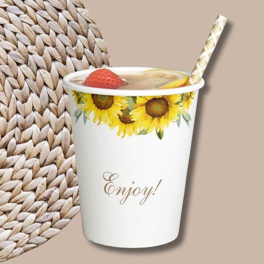 Boho geel zonnebloem baby meisje douche papier cup papieren bekers