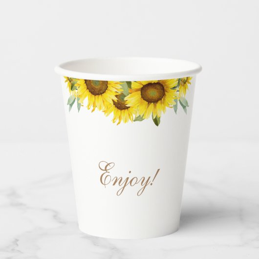 Boho geel zonnebloem baby meisje douche papier cup papieren bekers (Voorkant)