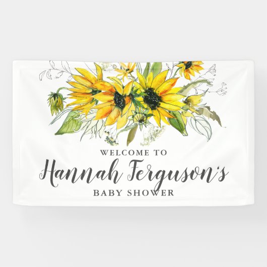 Boho Geel Zonnebloem Bloemen Baby shower Spandoek (Horizontaal)