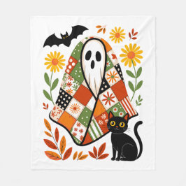 Boho Geest en Zwarte Kat Cottagecore Halloween Fleece Deken