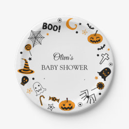 Boho geïllustreerd Halloween Baby shower Papieren Bordje
