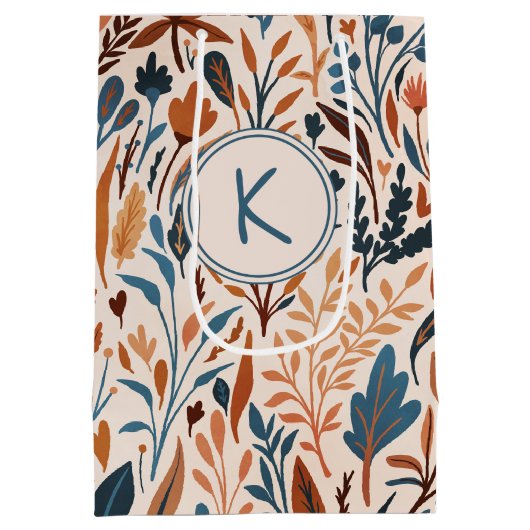 Boho-geïnitialiseerde herfstbladeren medium cadeauzakje (Achterkant)