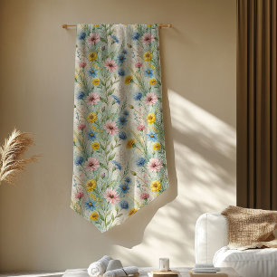 Boho-geïnspireerde wilde bloemen deken in zachte t
