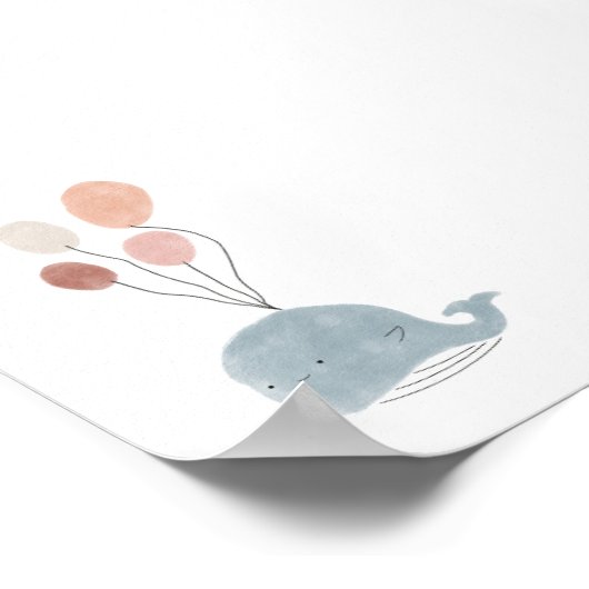 Boho gekleurde baby walvis met ballonnen poster (Hoek)