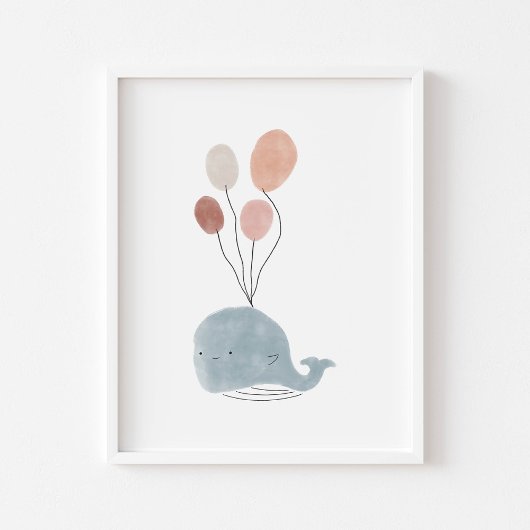 Boho gekleurde baby walvis met ballonnen poster