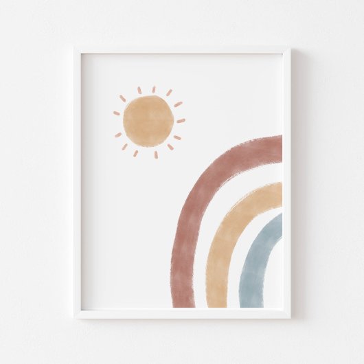 Boho gekleurde zon en regenboog kinderkamer print