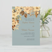 Boho Gele Bloemige Herfst Groene Trouw Kaart (Staand voorkant)