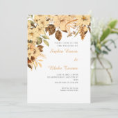 Boho Gele Bloemige Herfst Witte Trouw Kaart (Staand voorkant)