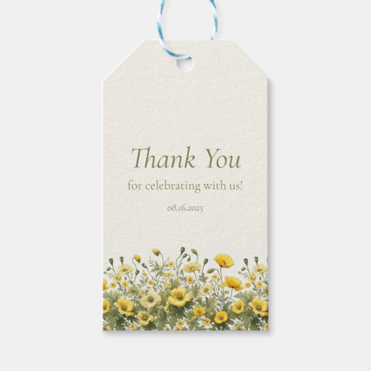 Boho Gele Wildbloemen, Olive Custom Dank u Cadeaulabel (Voorkant)