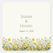 Boho gele wilde bloemen, olijf aangepaste namen vierkante sticker (Voorkant)