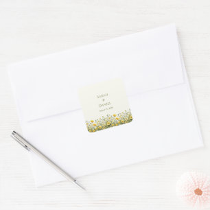 Boho gele wilde bloemen, olijf aangepaste namen vierkante sticker