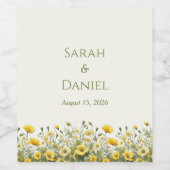 Boho gele wilde bloemen, olijf aangepaste namen wijn etiket (Enkel label)