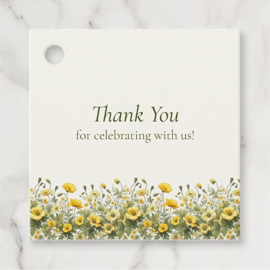 Boho gele wilde bloemen, olijf dank je bruiloft bedankjes labels (Voorkant)