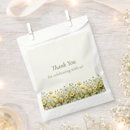 Boho gele wilde bloemen, olijf dank je bruiloft bedankzakje (Geknipt)