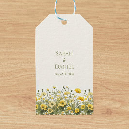 Boho Gele Wilde Bloemen, Olijfgroene Aangepaste Na Cadeaulabel