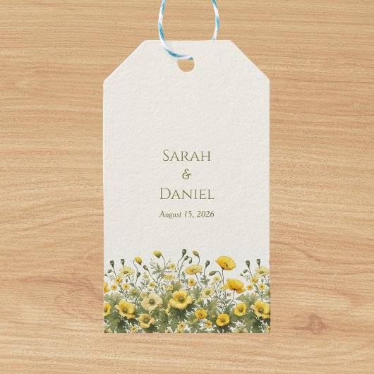 Boho Gele Wilde Bloemen, Olijfgroene Aangepaste Na Cadeaulabel