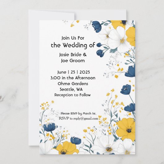 Boho gele witte bloemen bruiloft uitnodiging (Voorkant)