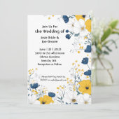 Boho gele witte bloemen bruiloft uitnodiging (Staand voorkant)