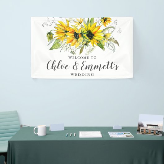 Boho Gele Zonnebloem Bloemen Huwelijk Spandoek (Beurs)