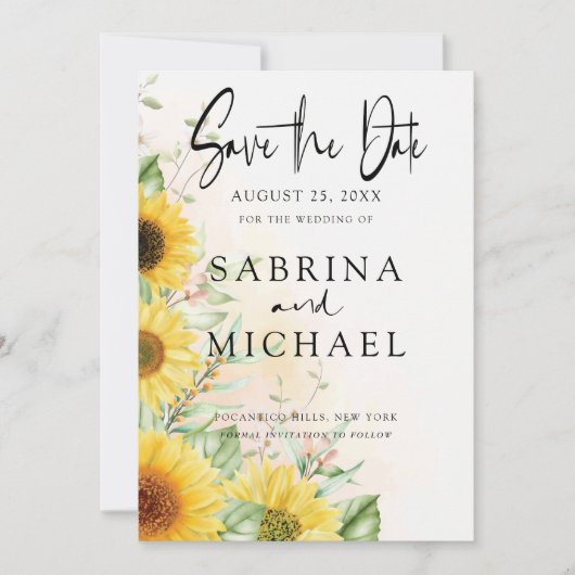 Boho Gele Zonnebloemen Bewaar de Datum Save The Date (Voorkant)