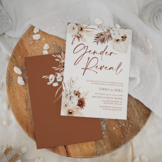 Boho Gender Live Uitnodiging met Pampas