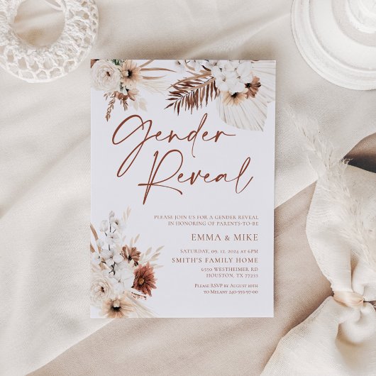 Boho Gender Live Uitnodiging met Pampas