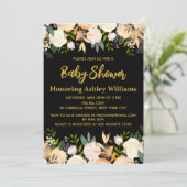 Boho Gender Neutraal Baby shower Zwart Goud Bloeme Kaart (Staand voorkant)